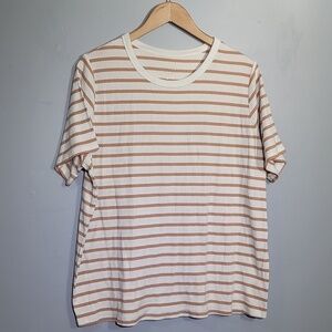 A New Day Striped White Tan Short Sleeve Tee